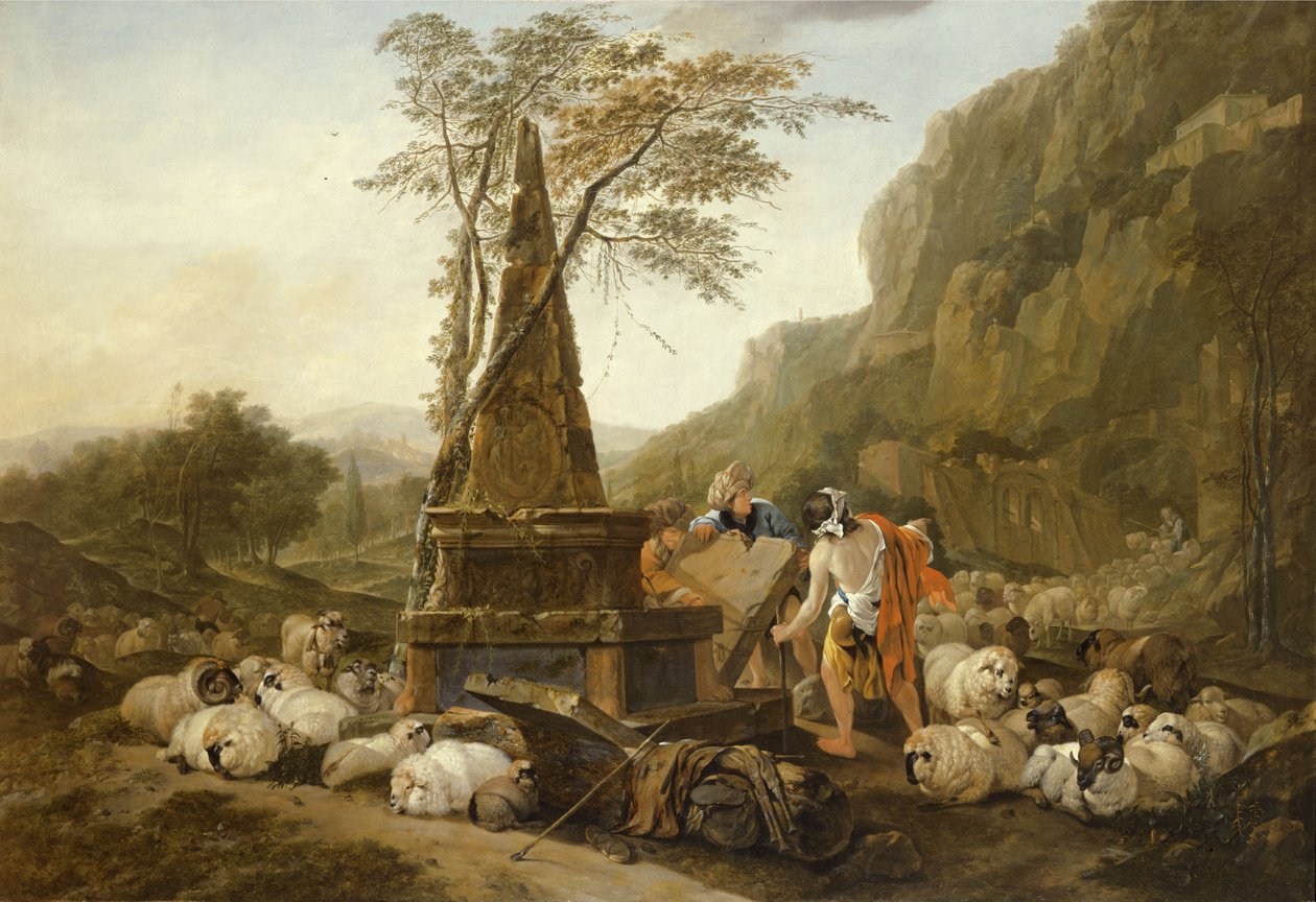 Mødet mellem Jakob og Rakel ved brønden af Johann Heinrich Roos