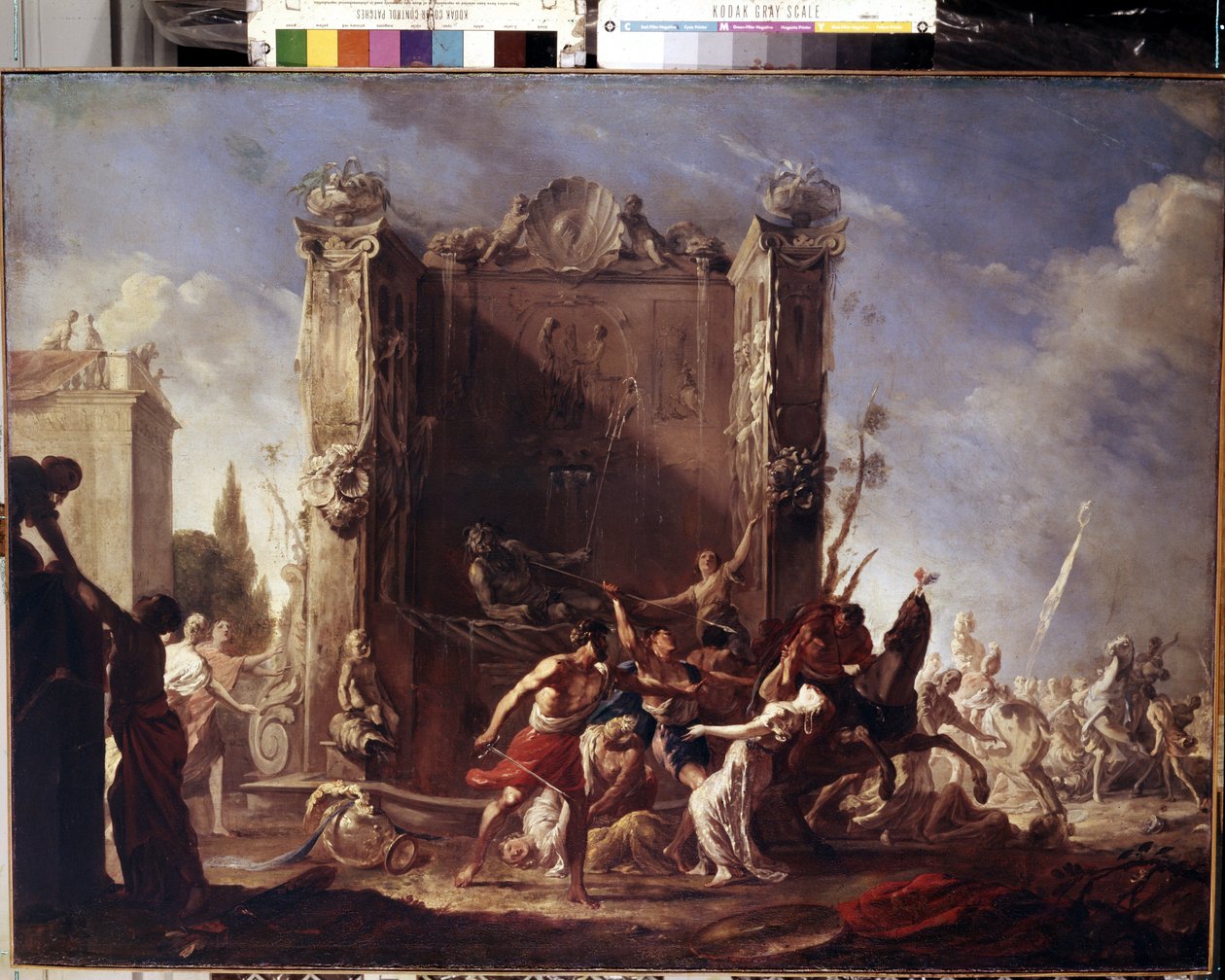 Voldtægten af ​​de sabinske kvinder. Maleri af Johann Heinrich Schoenfeld (1609-1684). Olie på lærred, 98,5 x 134 cm, omkring 1630-1640. Tysk kunst, barokkunst. Eremitagemuseet, Sankt Petersborg. af Johann Heinrich Schonfeldt