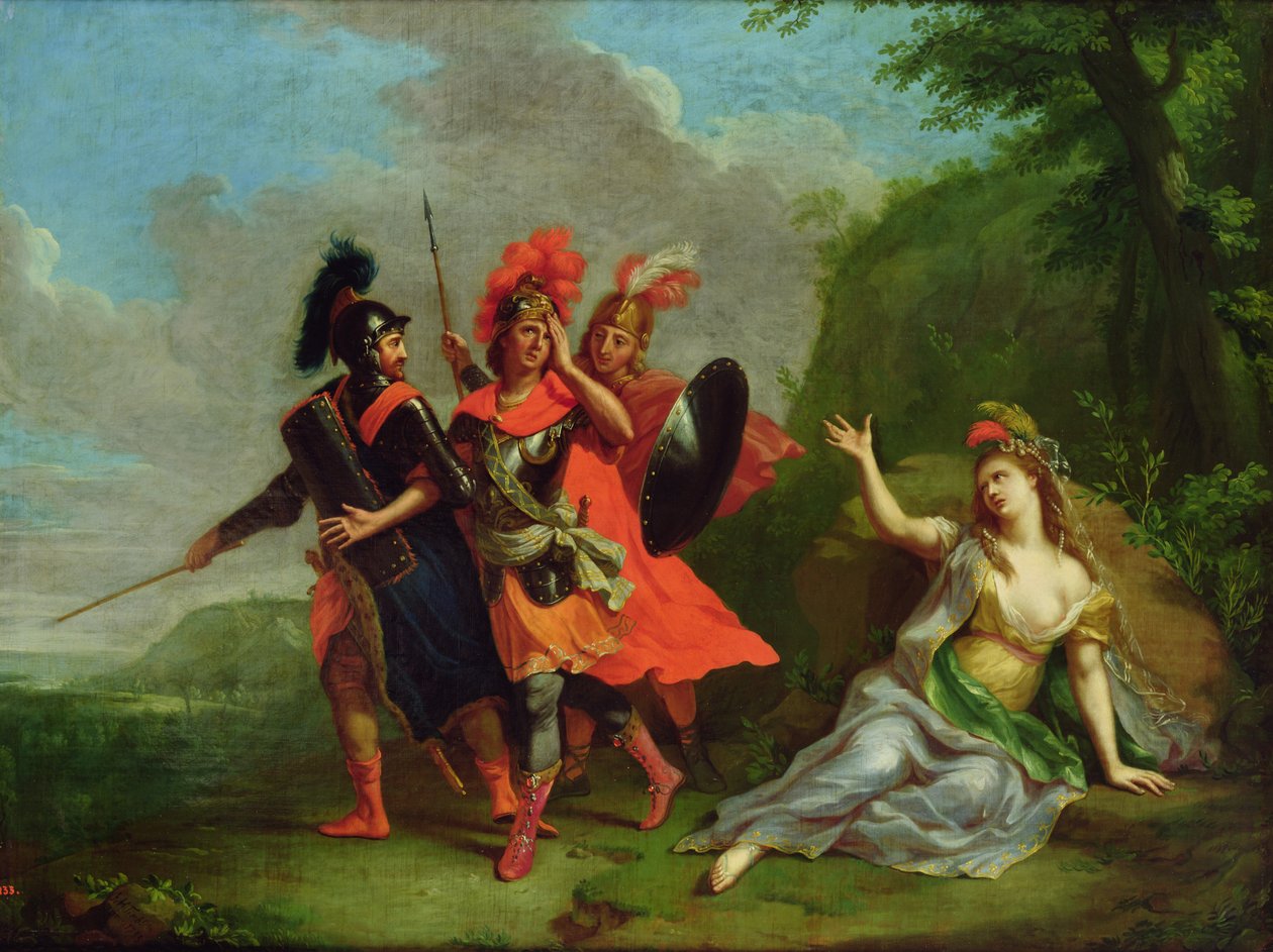 Carlo og Ubaldo snupper Rinaldo fra Armidas våben, 1783 af Johann Heinrich Tischbein