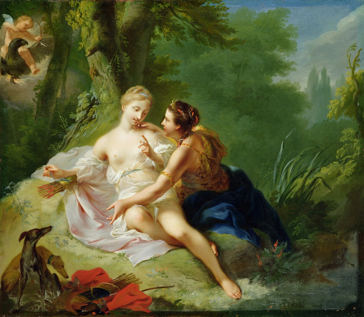 Jupiter forklædt som Diana, der forfører Callisto, ca. 1756 af Johann Heinrich Tischbein