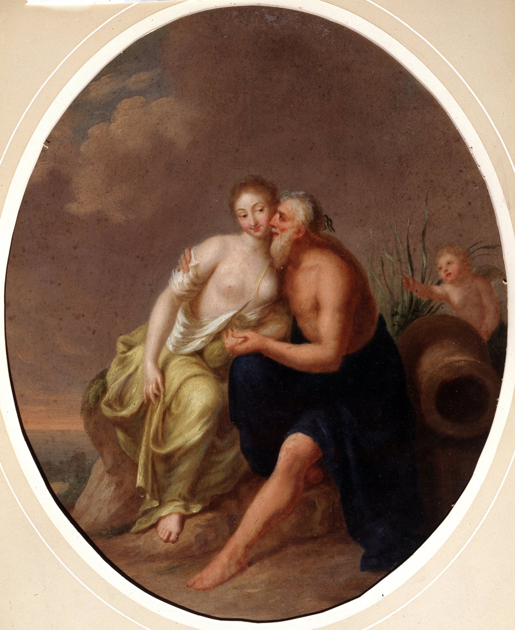Flodernes og en nymfes gud (flodguden og en nymfe). Maleri af Johann Heinrich Wilhelm Tischbein (1751-1829) (også kaldet Goethe-Tischbein eller Goethe Tischbein). Olie på lærred af Johann Heinrich Tischbein