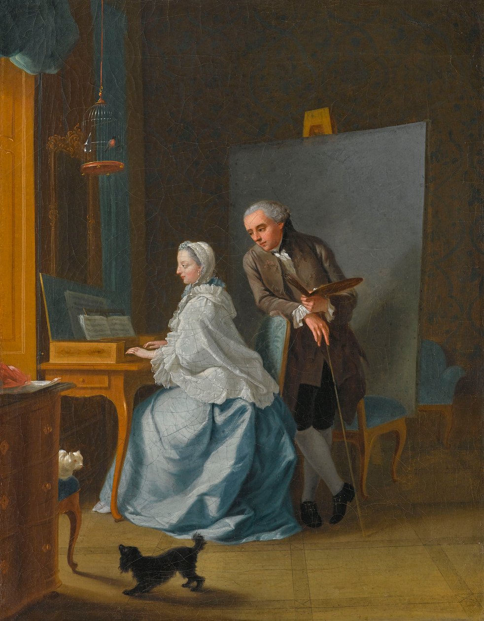 Selvportræt med sin kone Marie Sophie ved spinet, 1756. af Johann Heinrich Tischbein the Elder