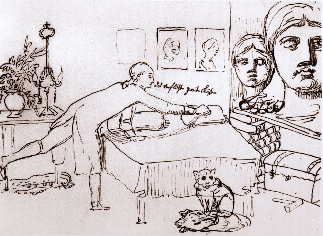 Johann Wolfgang Von Goethe i sit hus på Via del Corso i Rom. Tegning af Johann Heinrich Wilhelm Tischbein (1751-1829) (også kaldet Goethe-Tischbein eller Goethe Tischbein). sd. 1700-tallet. af Johann Heinrich Wilhelm Tischbein