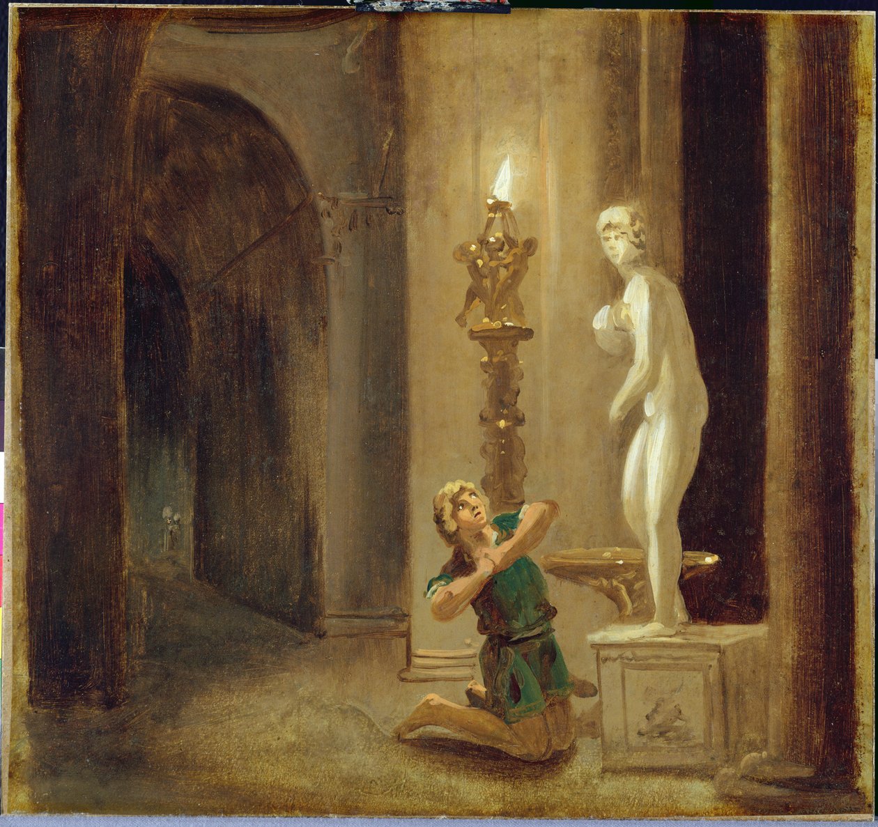 Pygmalion før statuen af Venus, ca. 1800 (olie på papir) af Johann Heinrich Wilhelm Tischbein