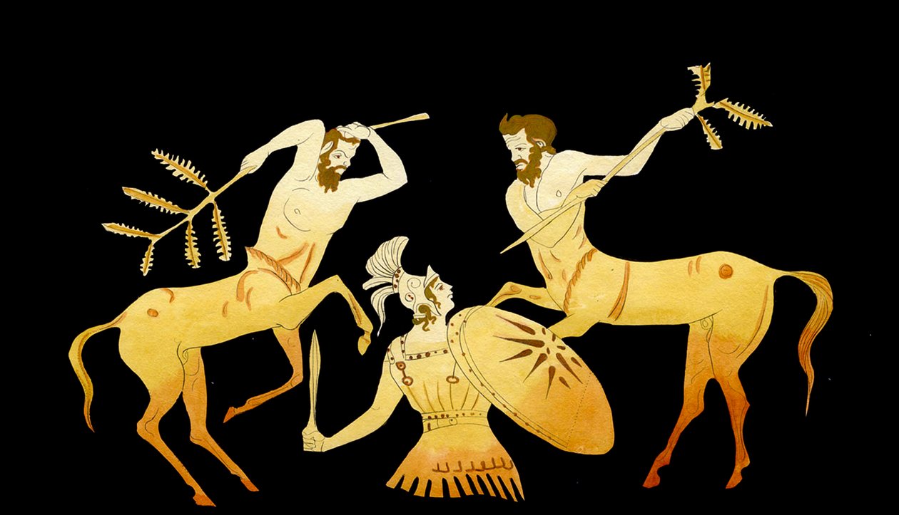 Theseus kæmper mod kentaurerne ved Pirithous bryllup med Hippodamia, ca. 1796 (kobberstik) af Johann Heinrich Wilhelm Tischbein