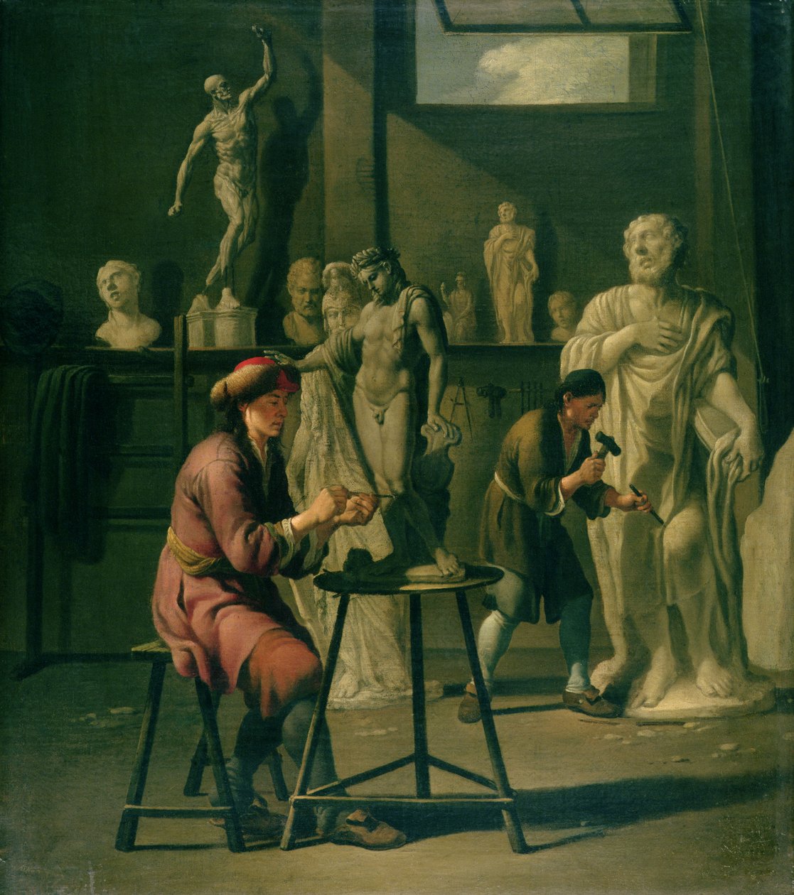 Interiør af et billedhuggeratelier af Johann Heiss