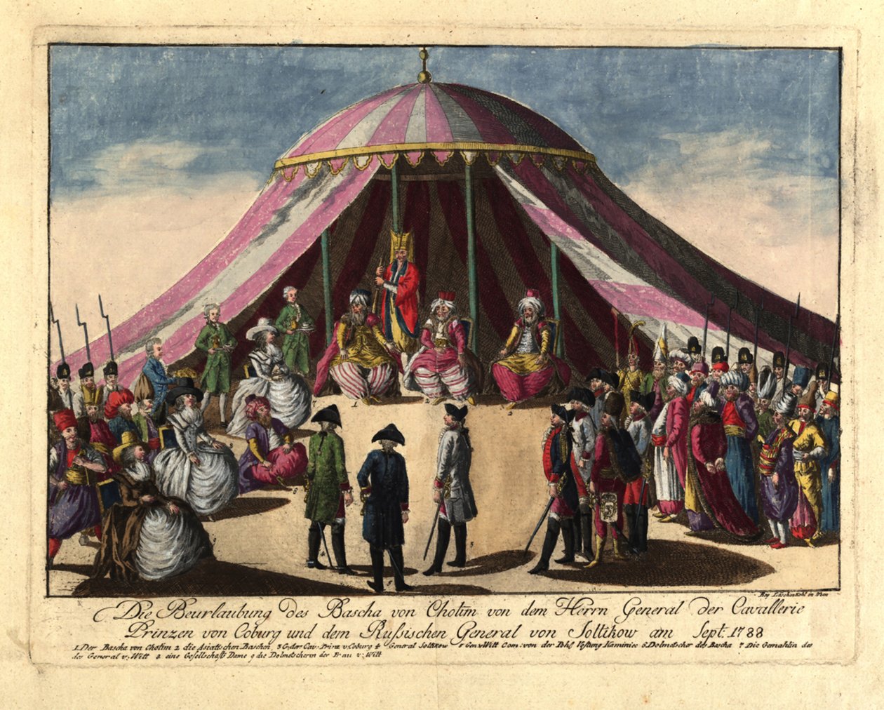 Aflejringen af Pashaen af Khotyn af prins Josias af Sachsen-Coburg og general..., sept 1788. af Johann Hieronymus Loeschenkohl