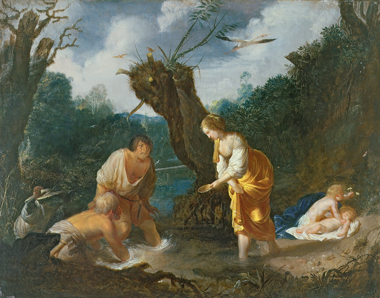 Latona omdanner bønderne til frøer, ca. 1644 (olie på kobber) af Johann Hulsman