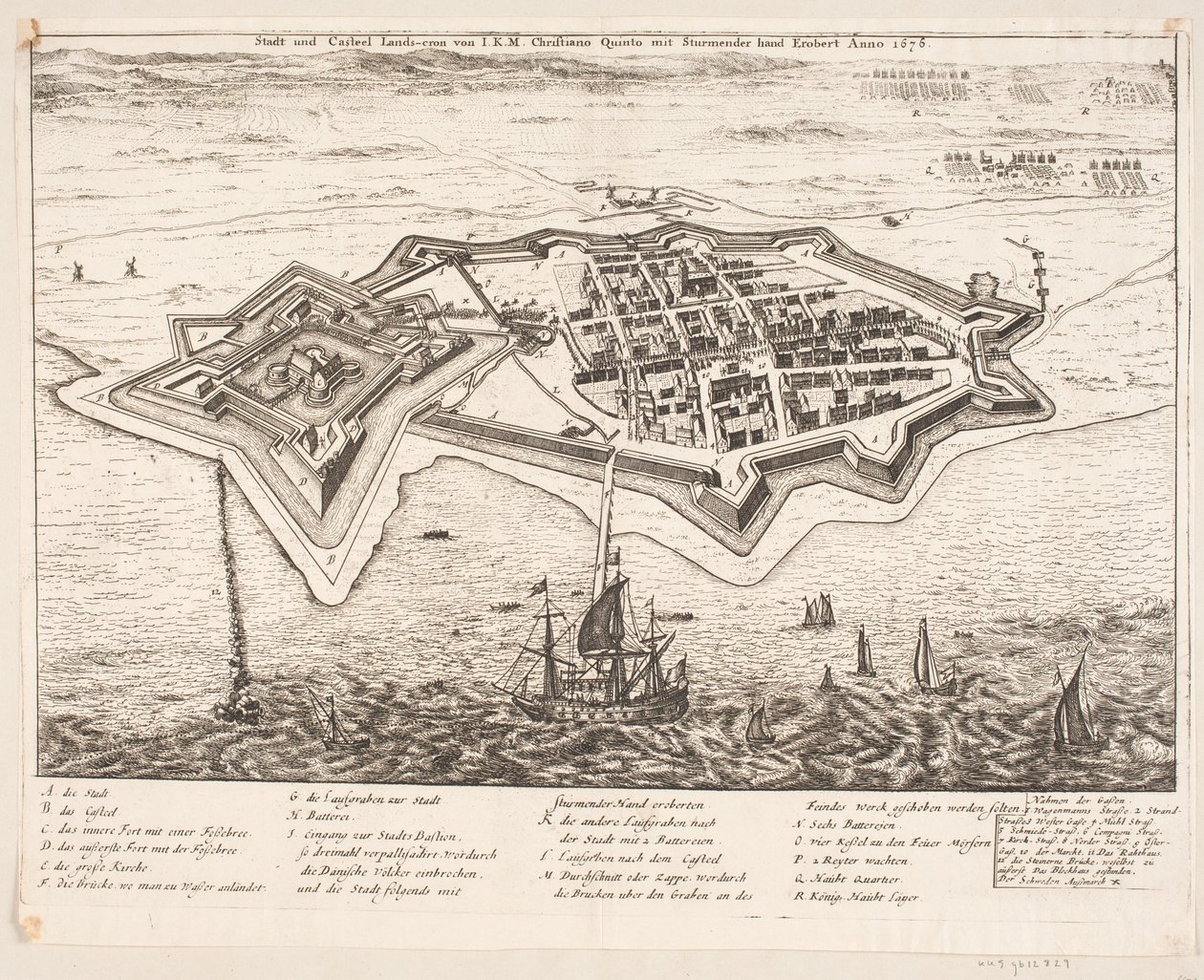 By og Castel Landskron erobret af I.K.M Cristiano Quinto Anno 1676 af Johann Husman