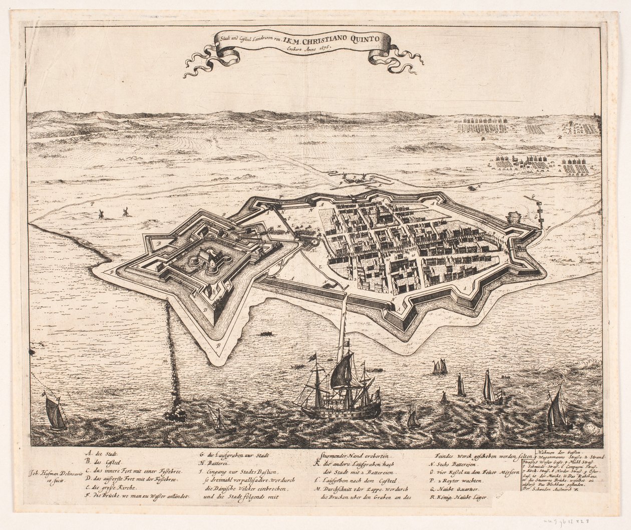 By og Castel Landskron erobret af I.K.M Cristiano Quinto Anno 1676 af Johann Husman
