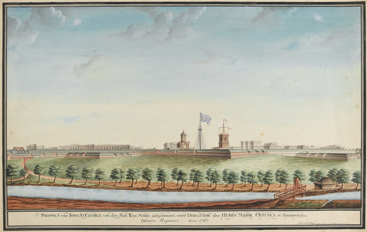 Prospekt vom Fort St. George af Johann Jacob Ludewig Rothmeyer