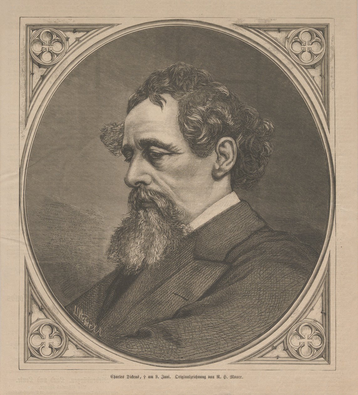 Portræt af Charles Dickens, 1870. af Johann Jacob Weber