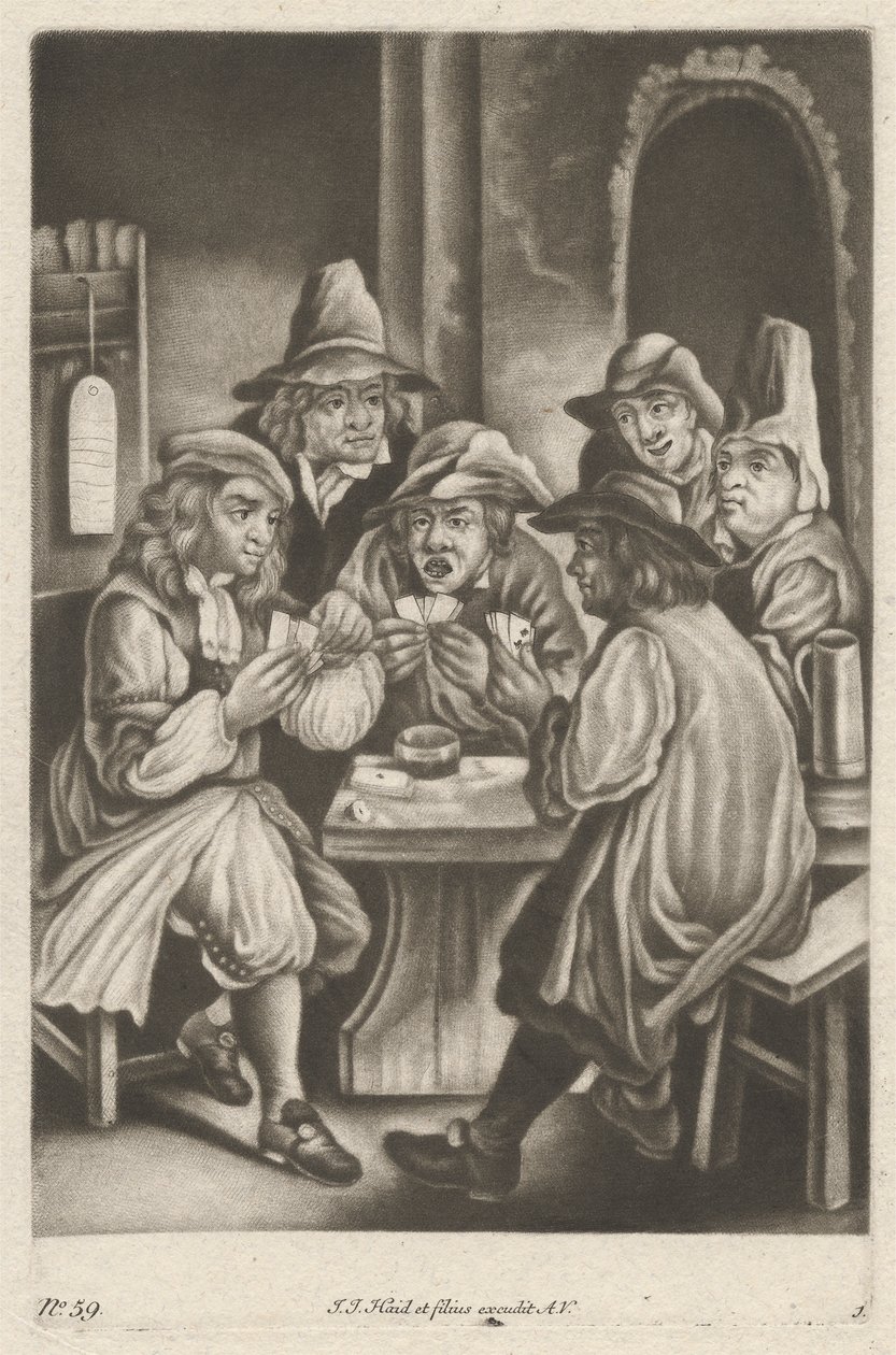 Mænd, der spiller kort af Johann Jacobus Haid