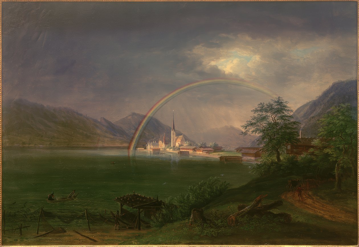Egern på Tegernsøen med regnbue af Johann Jakob Dorner der Jüngere