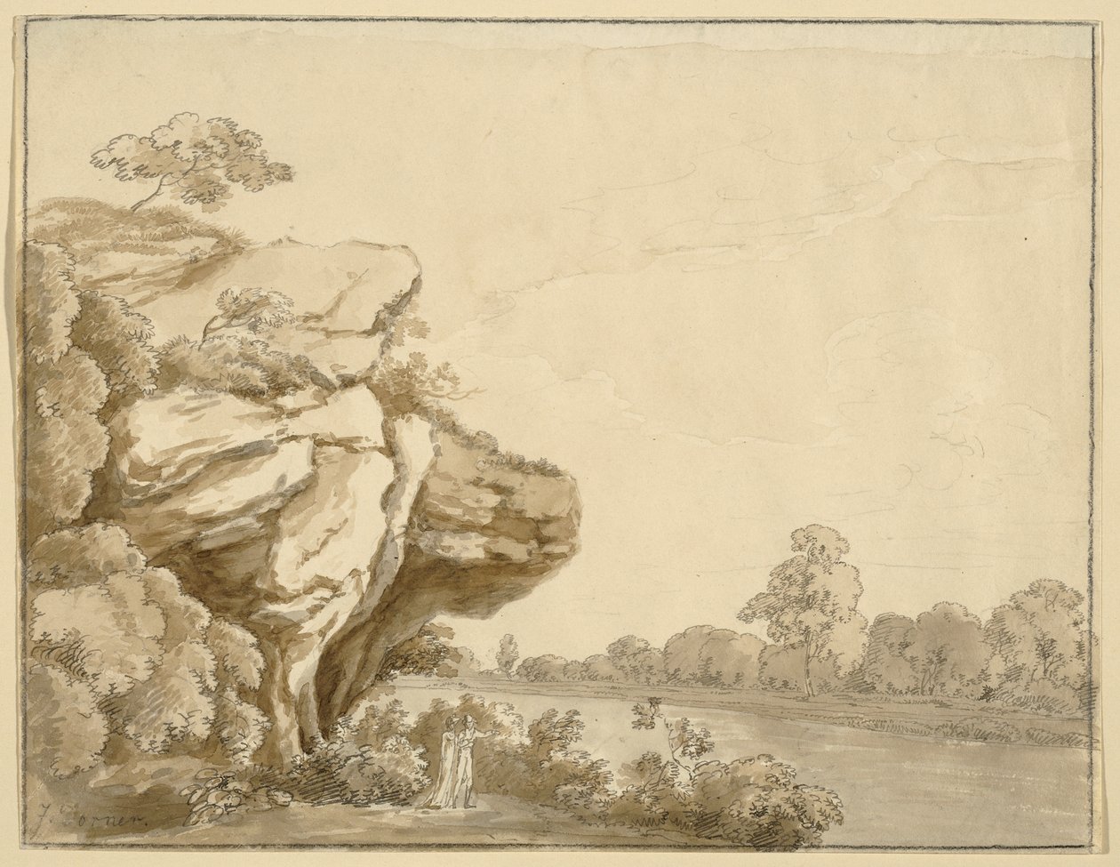 Herre og dame i et landskab af Johann Jakob Dorner der Jüngere