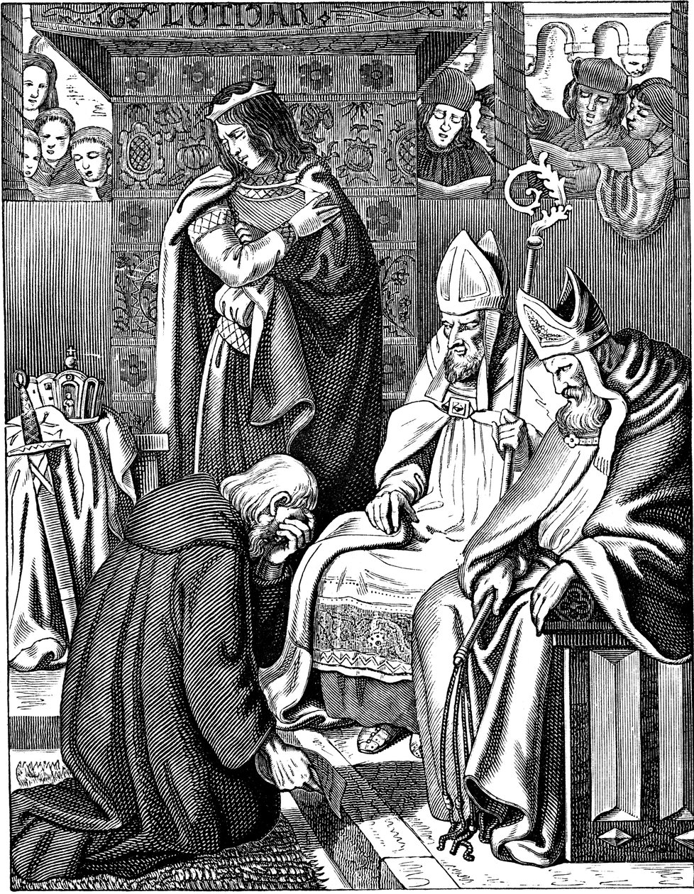 Ludvig den fromme gør bod i Attigny i 822 Illustration fra det tyske folks historie af E. Duller, 1840 af Johann Jakob Kirchhoff