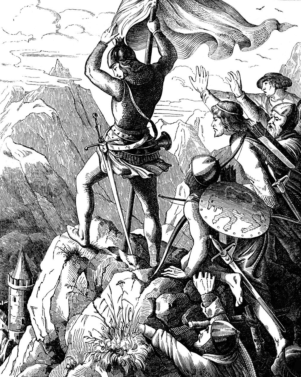 Otto I af Bayern forhindrer et nederlag af kejser nær Verona Illustration fra det tyske folks historie af E. Duller, 1840 af Johann Jakob Kirchhoff