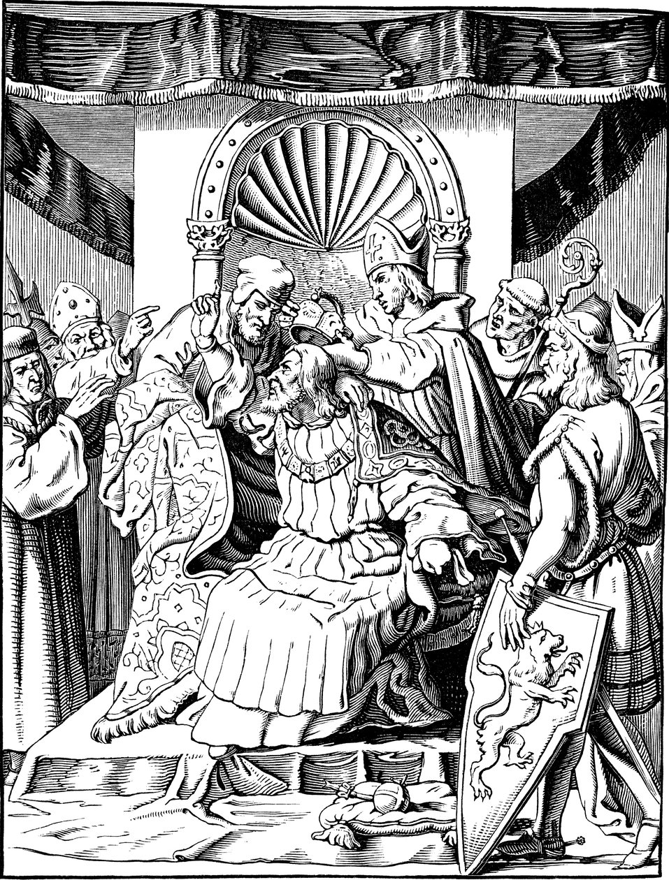 Abdikationen af ​​kejser Henrik IV i Ingelheim Illustration fra det tyske folks historie af E. Duller, 1840 af Johann Jakob Kirchhoff