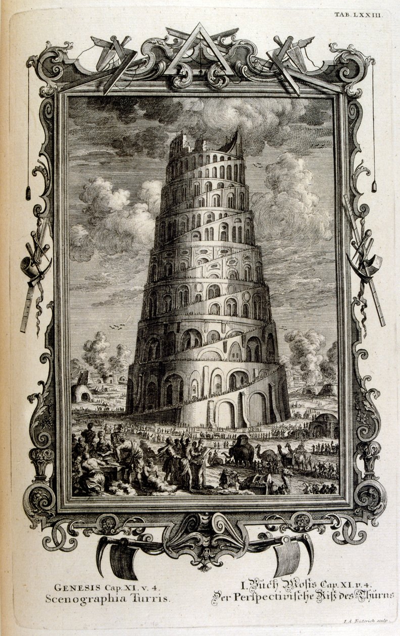 Plan over Babelstårnet set fra siden af Johann Jakob Scheuchzer