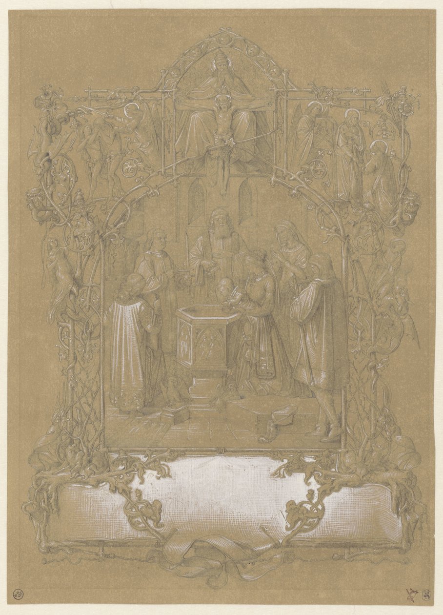 Design til et dåbskort af Johann Klein (attributed to)