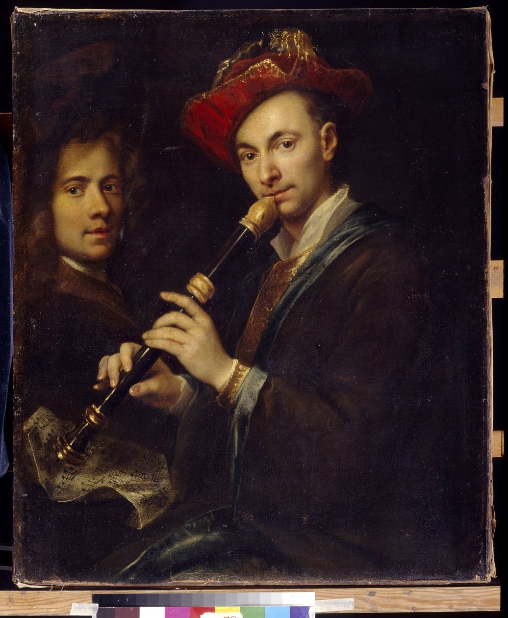 Fløjtespiller (Fløjtespiller). Portrætter af en musiker og en skuespiller. Maleri af Jan eller Johann Kupetzki (Kupecky, Kupezky, Kupetzky, Kupecki, Kopecki af Johann Kupetzky