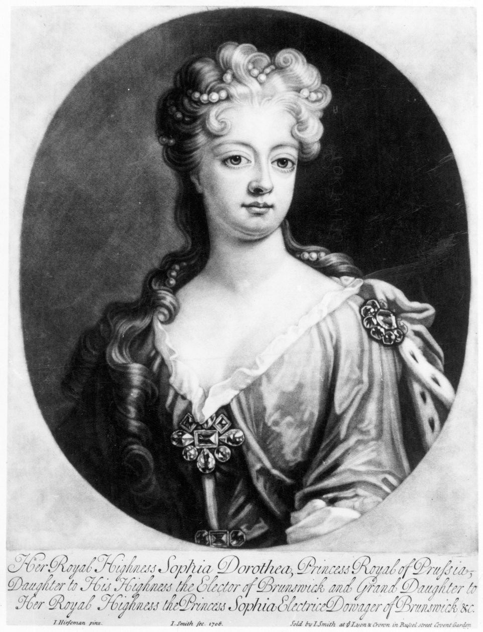 Sophia Dorothea, dronning af Preussen, graveret af John Smith, 1706 af Johann Leonhard Hirschmann