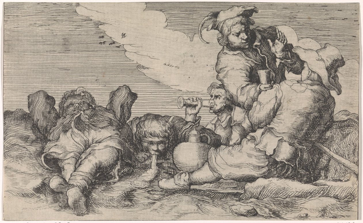 Fem drikkebrødre af Johann Liss (attributed to)