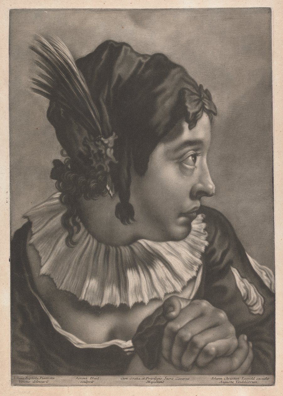 Portræt af en kvinde iført en fjer af Johann Lorenz Haid