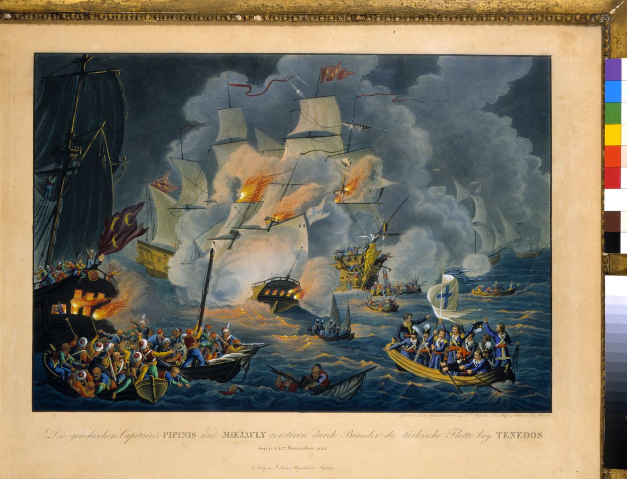 Slaget ved Tenedos, 27. oktober 1822 (ætsning) af Johann Lorenz Rugendas