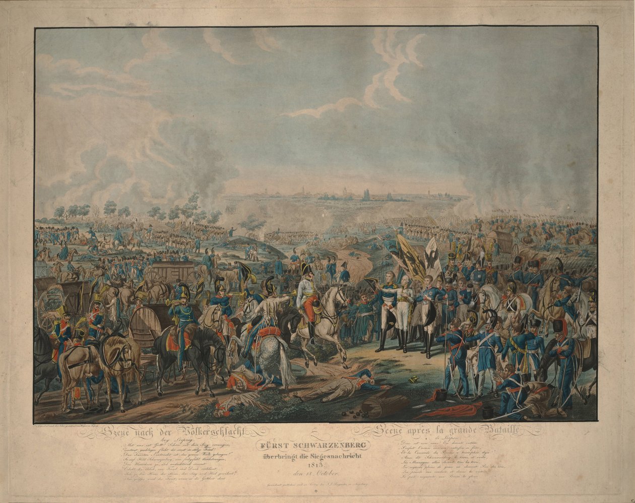Efter slaget om nationerne: Prins Schwarzenberg bringer nyheder om sejr den 18. oktober 1813 af Johann Lorenz Rugendas the Younger
