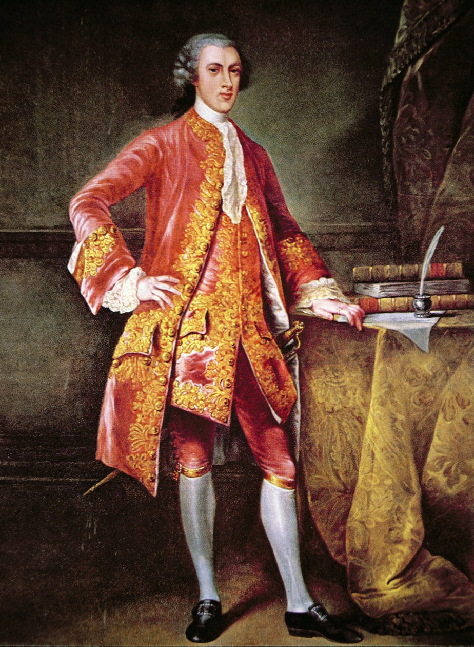 Portræt af Frederick Calvert (farve litho) af Johann Ludwig (after) Tietz