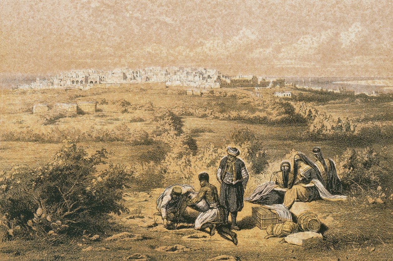 Udsigt over Haifa. Radering af Bernatz et alii - Steinkopk J.F. Redaktør af Johann Martin Bernatz