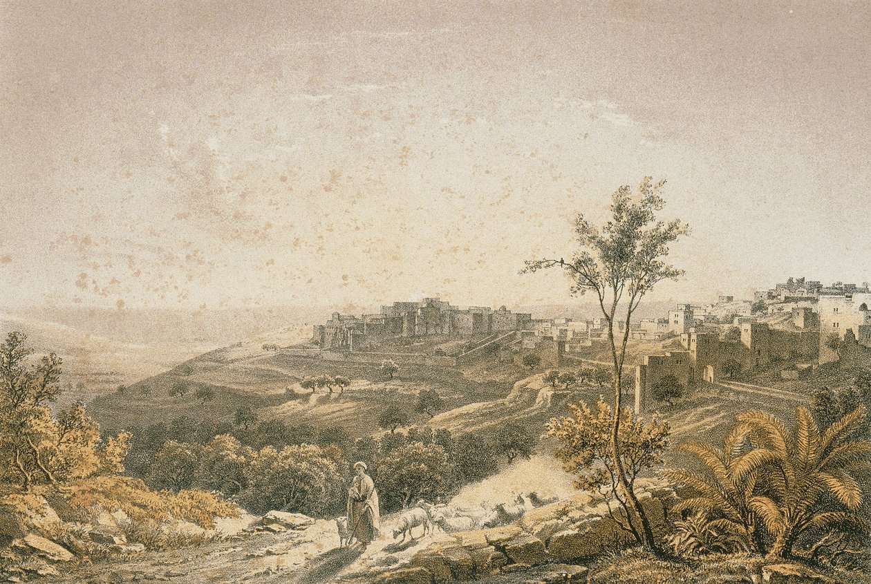 Udsigt over Jerusalem. Radering af Bernatz et alii - Steinkopk J.F. Redaktør af Johann Martin Bernatz