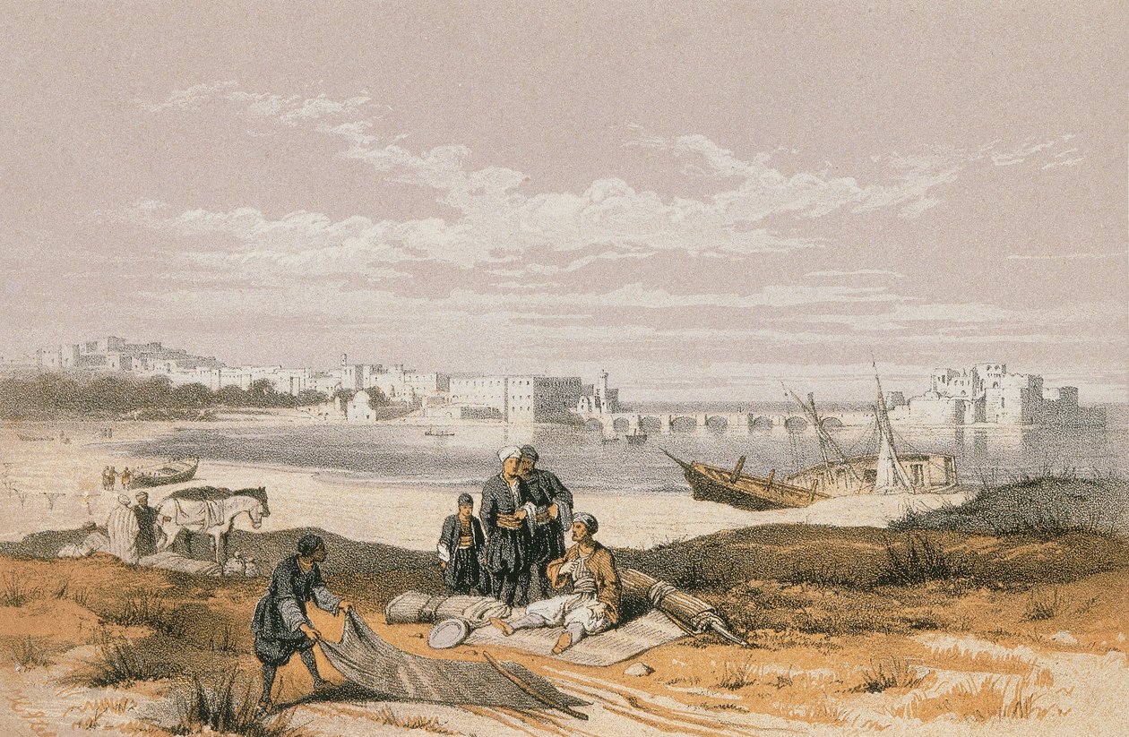 Udsigt over Sidon (Said). Radering af Stelzner - Steinkopk J.F. Editore af Johann Martin Bernatz