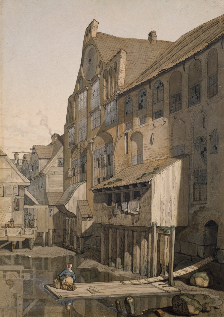 Nordsiden af St. Johannis Klosters i Hamborg (wc på papir) af Johann Martin Gensler
