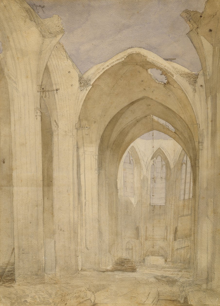 Ruinerne af St. Nicholas, 1842 (wc på papir) af Johann Martin Gensler