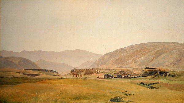 A Campagna Landscape (olie på hardboard på lærred) af Johann Martin von Rohden