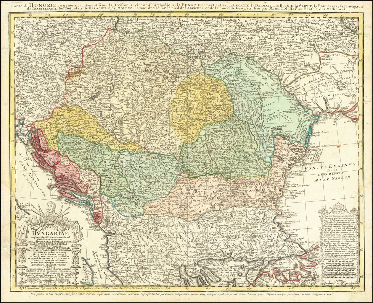 1744-kort over Balkanhalvøen med centrum i Kongeriget Ungarn af Johann Matthias Hase af Johann Matthias Hase