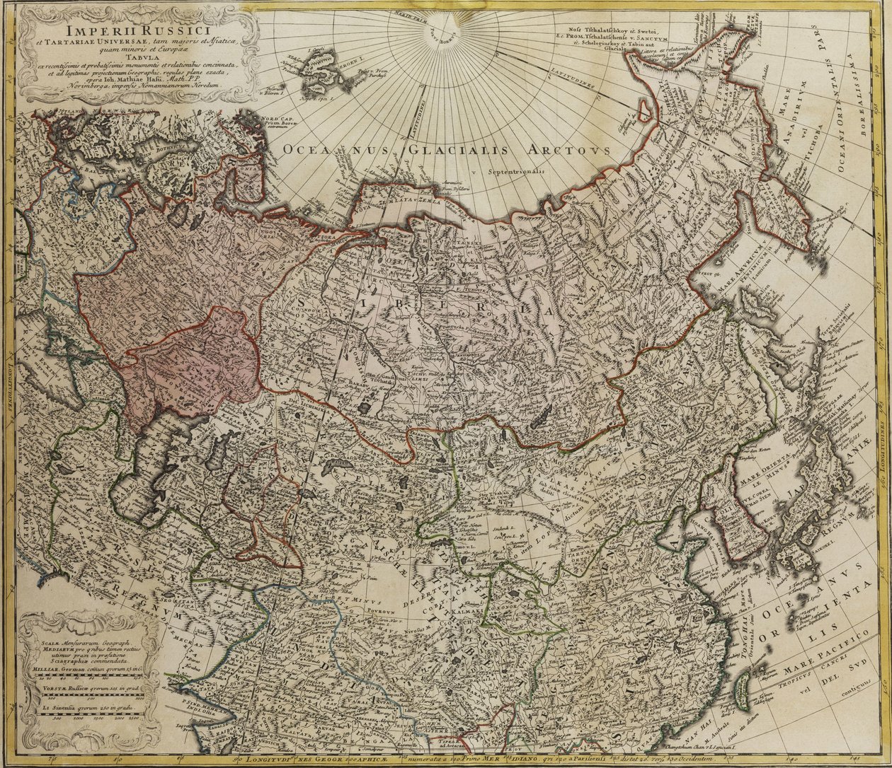 Kort over Rusland Fra: Hele imperiet af Rusland og Tartar, både større og asiatiske og mindre og af Johann Matthias Hase