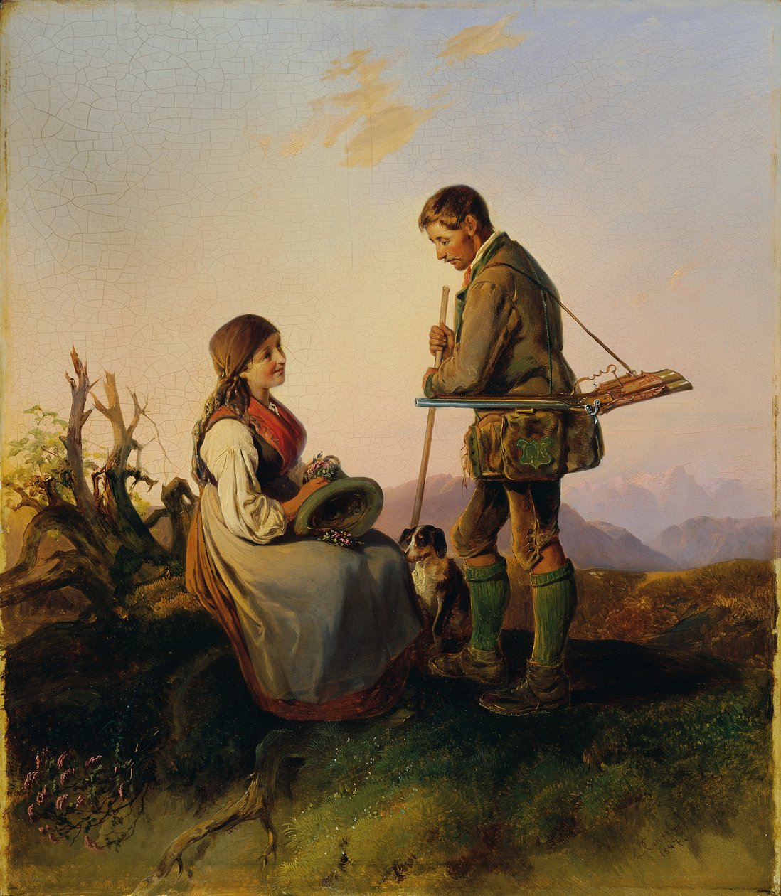 jæger og pige af Johann Matthias Ranftl