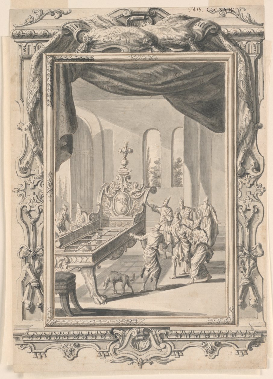 Studie til The Iron Bedstead of King Og, Plade 324, Physica Sacra af Johann Melchior Füssli