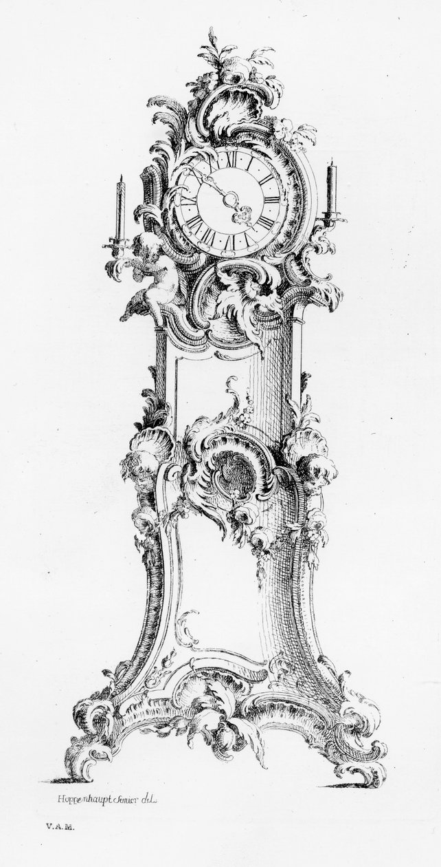 Design til et ur, ca. 1750 af Johann Michael Hoppenhaupt