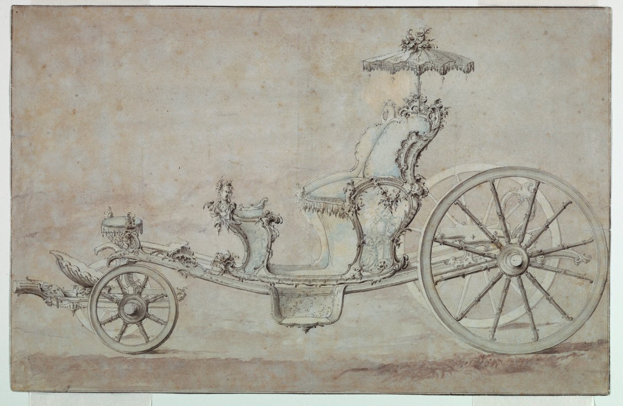 Tegning, Design til en cabriolet, før 1750 af Johann Michael Hoppenhaupt II