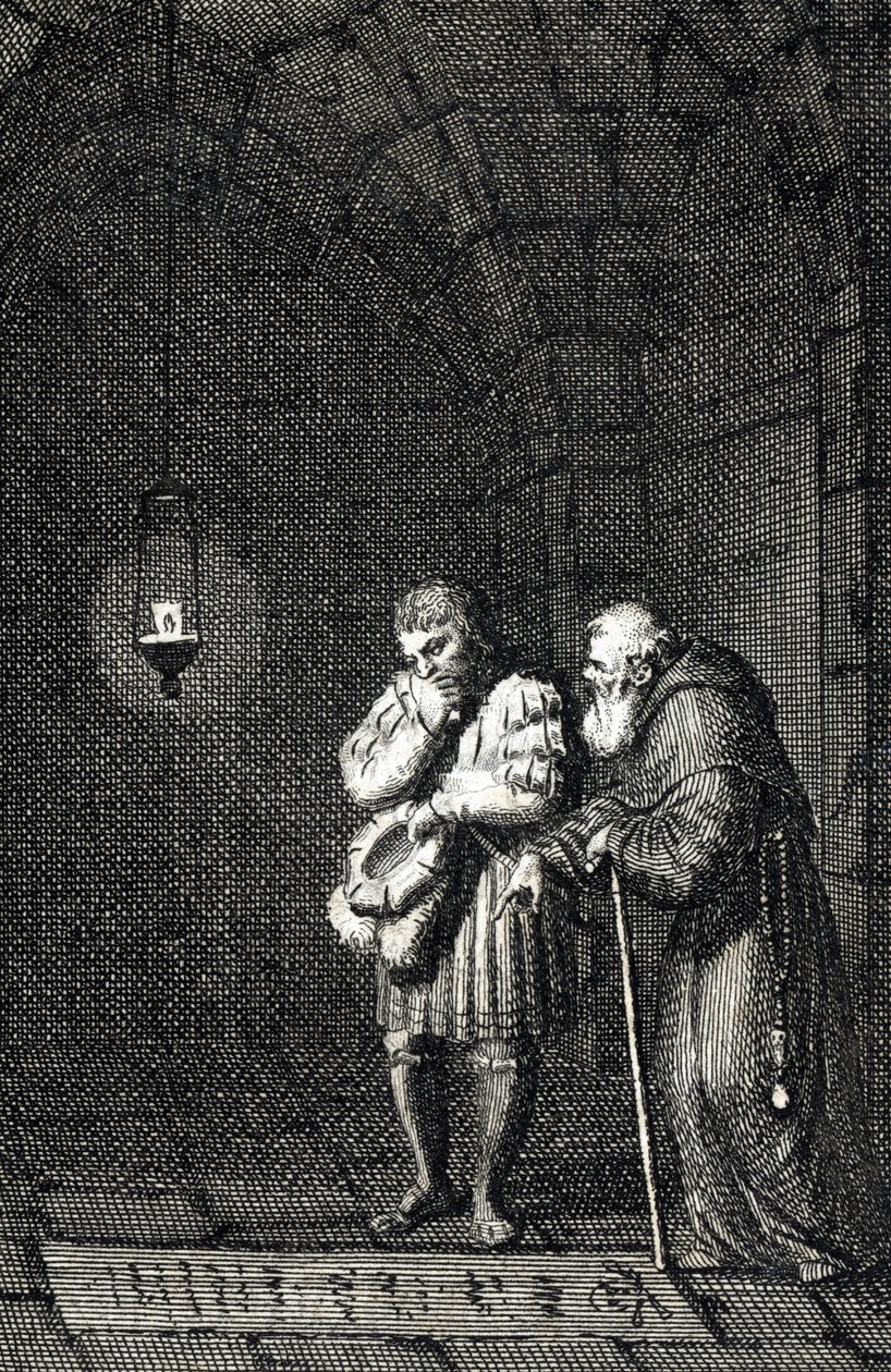Kejser Karl IV (1346-1378) samler på graven af Widukind af Sachsen (eller Wittekind af Sachsen) en Enger Tyskland i 1377 (Karl IV, hellig romersk kejser ved graven af Widukind (Widuking eller Wittekind) i Enger, Tyskland) af Johann Michael Me af Johann Michael Mettenleiter