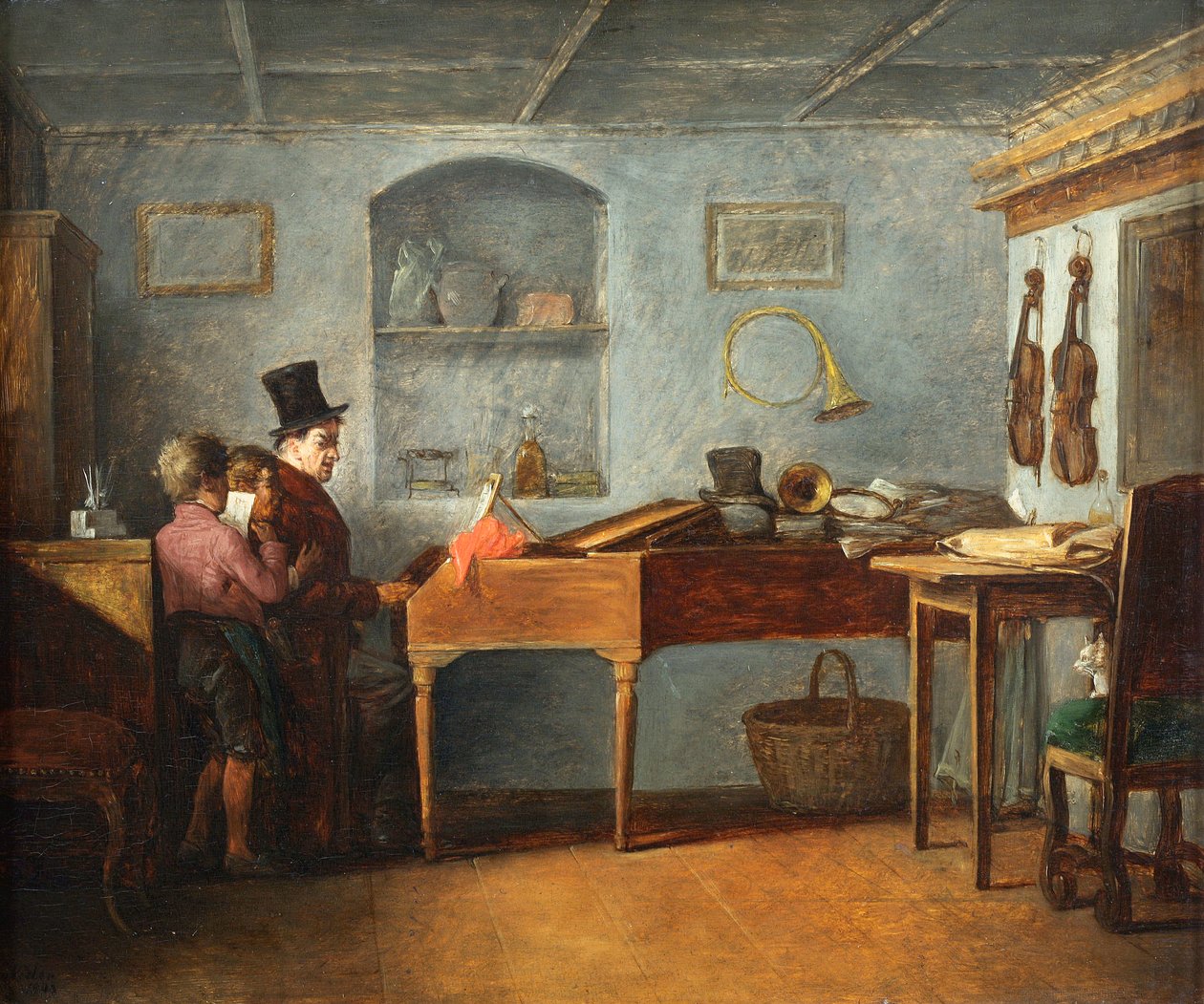 Skolemesteren med drengene synger fladt ved klaveret par Johann Michael Neder af Johann Michael Neder