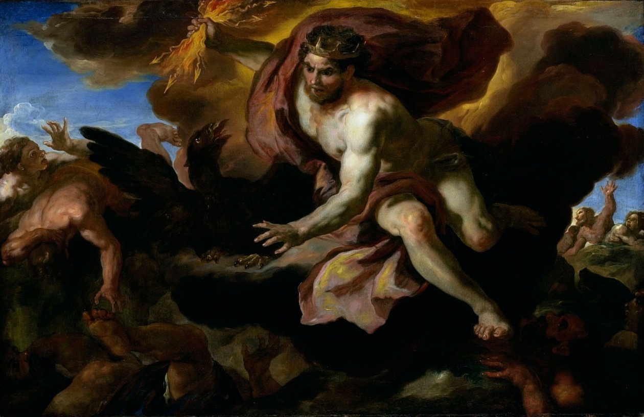 Jove kaster sine Thunderbolts at the Rebellious Giants, ca. 1690-95 (olie på lærred) af Johann Michael Rottmayr
