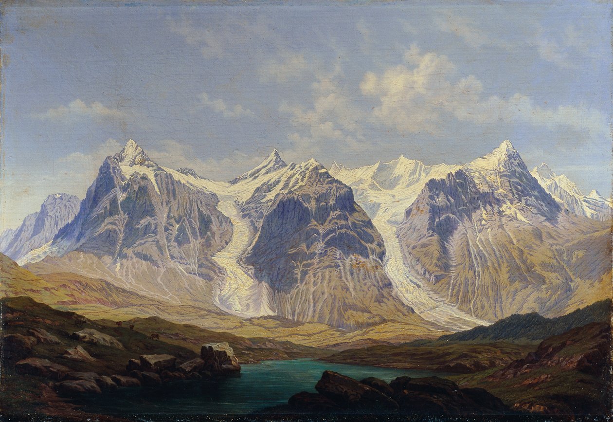 Wetterhorn, Mettenberg og Eiger med de to Grindelwald-gletsjere imellem af Johann Michael Sattler