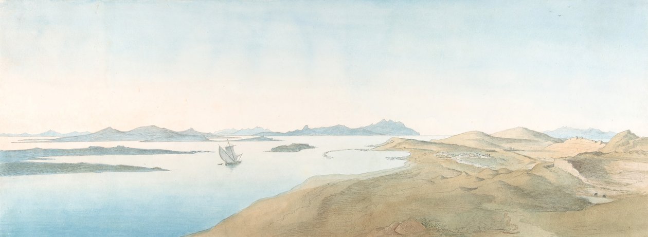 Panoramaudsigt på øerne Delos, begyndelsen af det 19.-slutningen af det 19. århundrede. af Johann Michael Wittmer