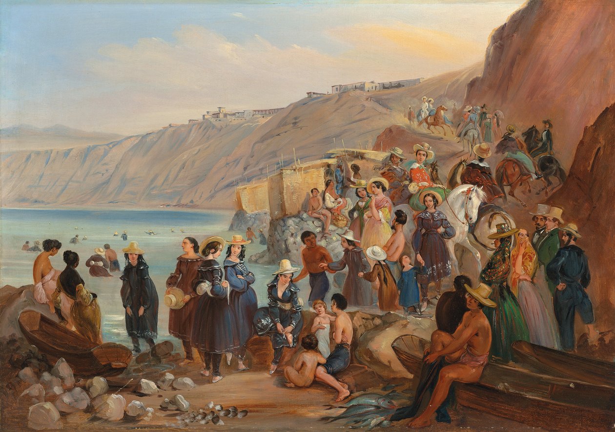 Badende på Chorillos-stranden, Miraflores, Lima af Johann Moritz Rugendas