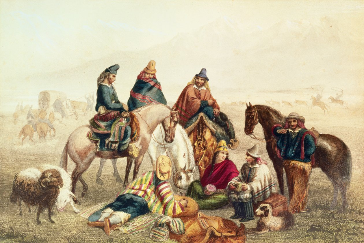 Kostumer af chilenske rustikker, illustration fra 